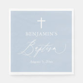 Dusty Blue White Cross Boy Baptism Paper Napkins Servet (Voorkant)