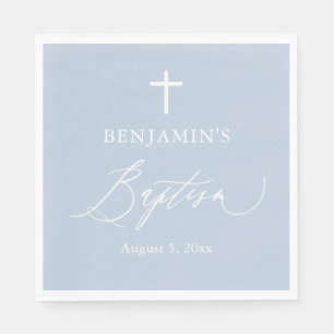 Dusty Blue White Cross Boy Baptism Paper Napkins Servet