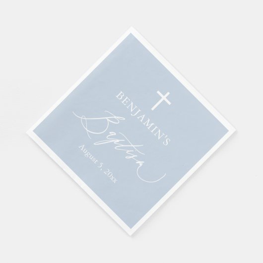 Dusty Blue White Cross Boy Baptism Paper Napkins Servet (Hoek)
