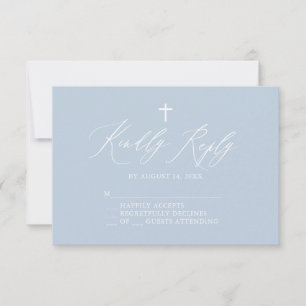 Dusty Blue White Cross Boy Baptism RSVP-kaart RSVP Kaartje