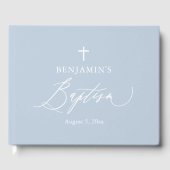 Dusty Blue White Cross Boy Baptisme Guest Book Gastenboek (Voorkant)
