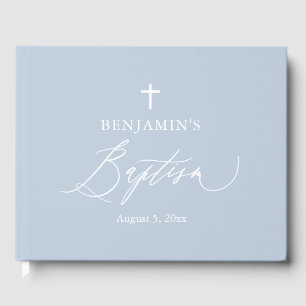 Dusty Blue White Cross Boy Baptisme Guest Book Gastenboek