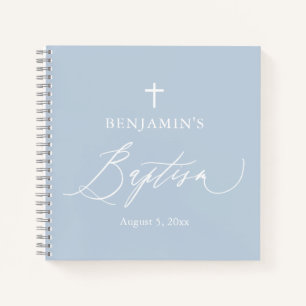 Dusty Blue White Cross Boy Baptisme Guest Book Notitieboek