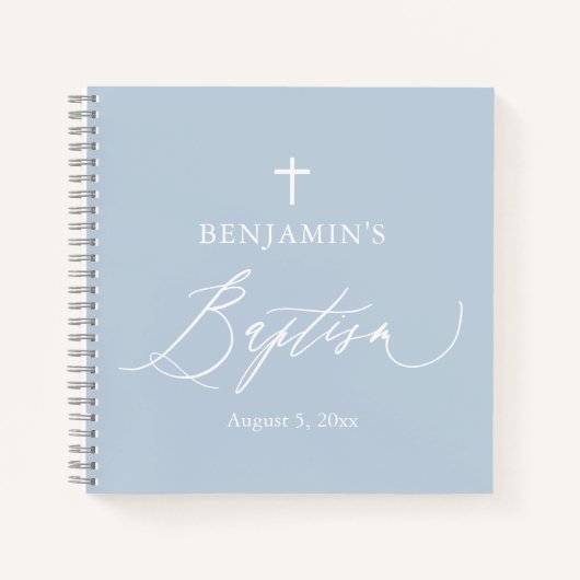 Dusty Blue White Cross Boy Baptisme Guest Book Notitieboek (Voorkant)
