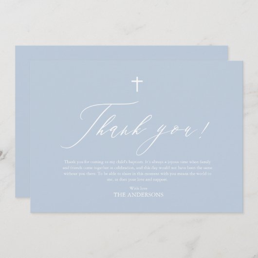 Dusty Blue White Cross Boy Baptisme Hartelijk dank Kaart (Voorkant / Achterkant)