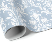Dusty Blue White Damask Elegant Wedding Cadeaupapier (Rol Hoek)