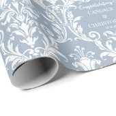 Dusty Blue White Damask voeg naam toe en is gefeli Cadeaupapier (Rol Hoek)