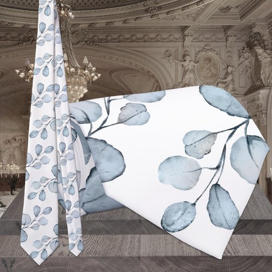 Dusty Blue & White Elegant Eucalyptus Wedding Stropdas