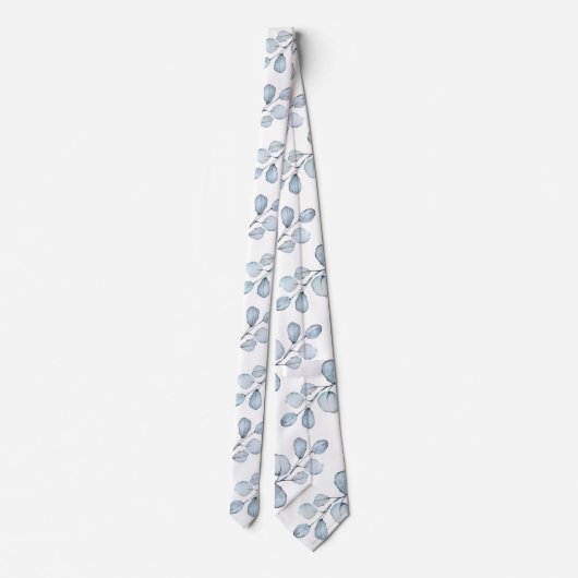 Dusty Blue & White Elegant Eucalyptus Wedding Stropdas (Achterkant)