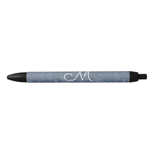 Dusty Blue White Elegant Wedding Monogram Zwarte Inkt Pen (Voorkant)