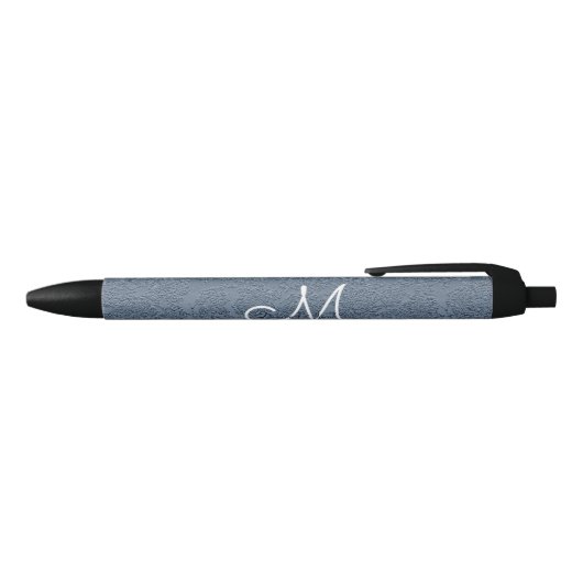 Dusty Blue White Elegant Wedding Monogram Zwarte Inkt Pen (Bovenkant)