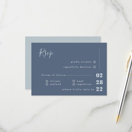 Dusty Blue White en Gray Calligraphy RSVP Wedding (Voorkant / Achterkant in situ)