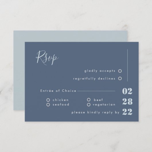 Dusty Blue White en Gray Calligraphy RSVP Wedding (Voorkant / Achterkant)