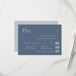 Dusty Blue White en Gray Calligraphy RSVP Wedding Kaartje