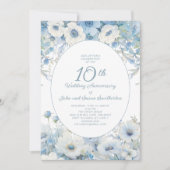 Dusty Blue White Floral 10e Jubileum Kaart (Voorkant)