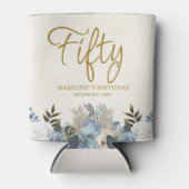 Dusty Blue White Floral 50e verjaardag naam Blikjeskoeler (Voorkant)