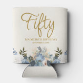 Dusty Blue White Floral 50e verjaardag naam Blikjeskoeler (Achterkant)