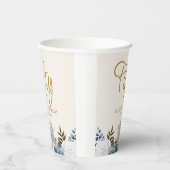 Dusty Blue White Floral 50e verjaardag naam Papieren Bekers (Rechts)