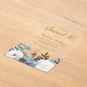 Dusty Blue White Floral Arch Sweet 16 Acryl Uitnodigingen (Laagn)