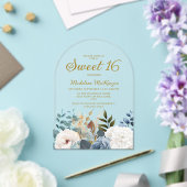 Dusty Blue White Floral Arch Sweet 16 Acryl Uitnodigingen (Insitu (Huwelijk))