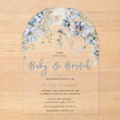 Dusty Blue & White Floral Baby shower Brunch Acryl Uitnodigingen (Voorkant)