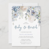 Dusty Blue & White Floral Baby shower Brunch Kaart (Voorkant)