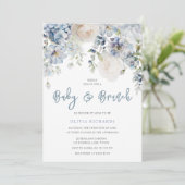 Dusty Blue & White Floral Baby shower Brunch Kaart (Staand voorkant)
