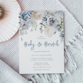 Dusty Blue & White Floral Baby shower Brunch Kaart