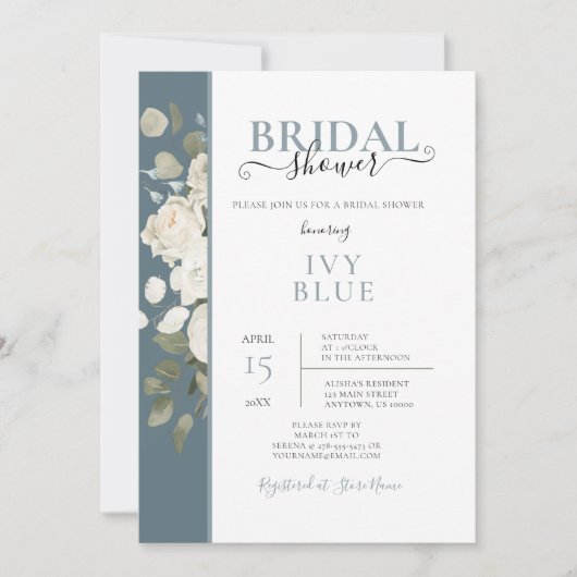 Dusty Blue White Floral Bridal Shower Kaart (Voorkant)