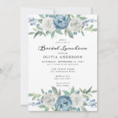 Dusty Blue & White Floral Bruids Luncheon Kaart (Voorkant)