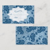 Dusty Blue, White Floral Damask Place Cards Plaatskaartje (Voorkant / Achterkant)