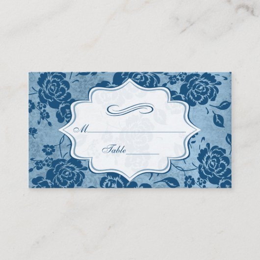 Dusty Blue, White Floral Damask Place Cards Plaatskaartje (Voorkant)