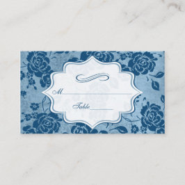 Dusty Blue, White Floral Damask Place Cards Plaatskaartje