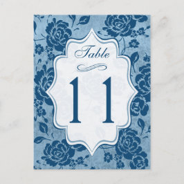 Dusty Blue, White Floral Damask Tafelnummer Kaart