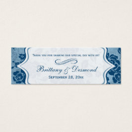 Dusty Blue, White Floral Damask Wedding Favor Tag Mini Visitekaartjes