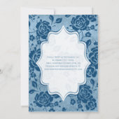 Dusty Blue, White Floral Damask Wedding Invitation Kaart (Achterkant)