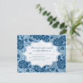 Dusty Blue, White Floral Damask Wedding RSVP Card (Staand voorkant)