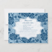 Dusty Blue, White Floral Damask Wedding RSVP Card (Achterkant)