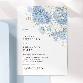 Dusty Blue White Floral Elegant Wedding Kaart