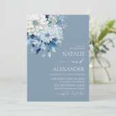 Dusty Blue White Floral Flower Garden Wedding Kaart (Staand voorkant)