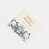 Dusty Blue White Floral Gold Happy Birthday Name Servet (Hoek)