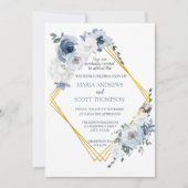 Dusty Blue White Floral Gold Lijst Wedding Kaart (Voorkant)