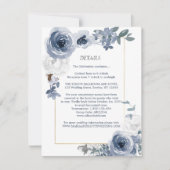 Dusty Blue White Floral Gold Wedding Details Kaart (Voorkant)