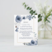 Dusty Blue White Floral Gold Wedding Details Kaart (Staand voorkant)