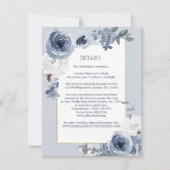Dusty Blue White Floral Gold Wedding Details Kaart (Voorkant)