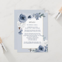 Dusty Blue White Floral Gold Wedding Details Kaart