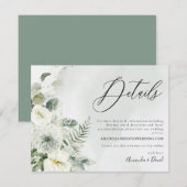 Dusty Blue & White Floral Greenery Foliage Details Informatiekaartje (Voorkant / Achterkant)