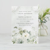 Dusty Blue & White Floral Greenery Rustic Wedding Kaart (Staand voorkant)