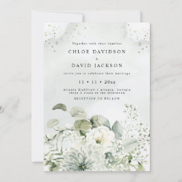 Dusty Blue & White Floral Greenery Rustic Wedding Kaart