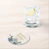 Dusty Blue White Floral Happy Birthday Name Kartonnen Onderzetters (Insitu)